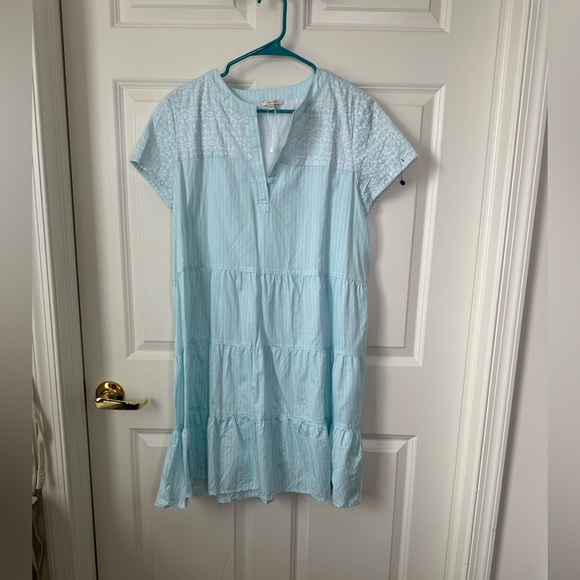 Tyler Boe Dresses & Skirts - Tyler Boe Linen 100% Cotton Blue White Striped Tiered Tayna Dress Size L